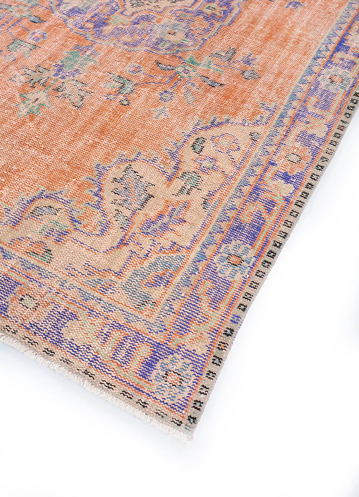 vintage red and orange wool hand knotted Rug - FloorShot
