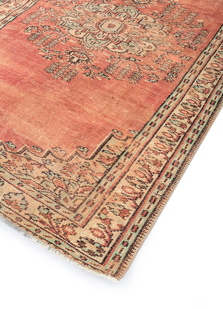 vintage red and orange wool hand knotted Rug - FloorShot