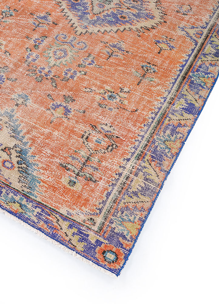vintage red and orange wool hand knotted Rug - FloorShot