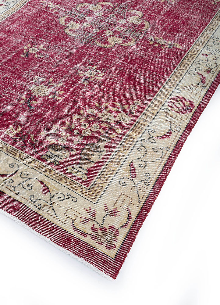 vintage red and orange wool hand knotted Rug - FloorShot