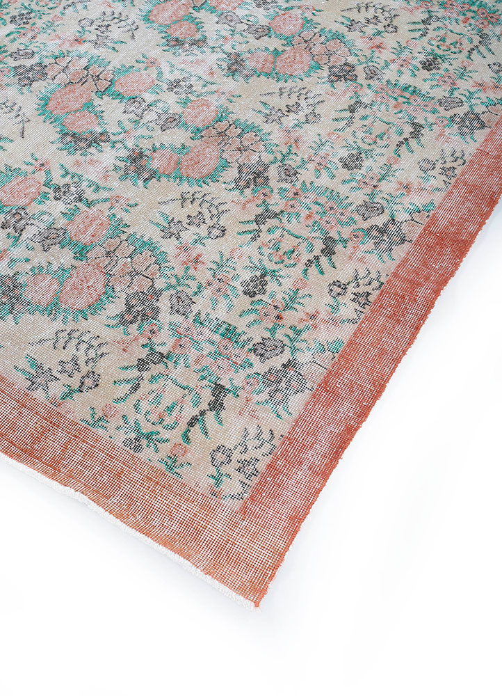 vintage red and orange wool hand knotted Rug - FloorShot