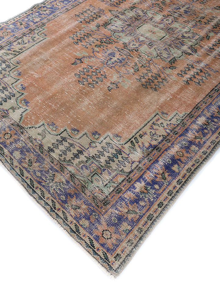 vintage red and orange wool hand knotted Rug - FloorShot