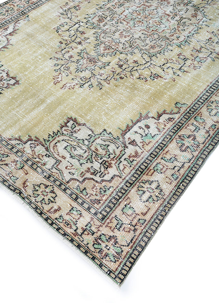 vintage gold wool hand knotted Rug - FloorShot