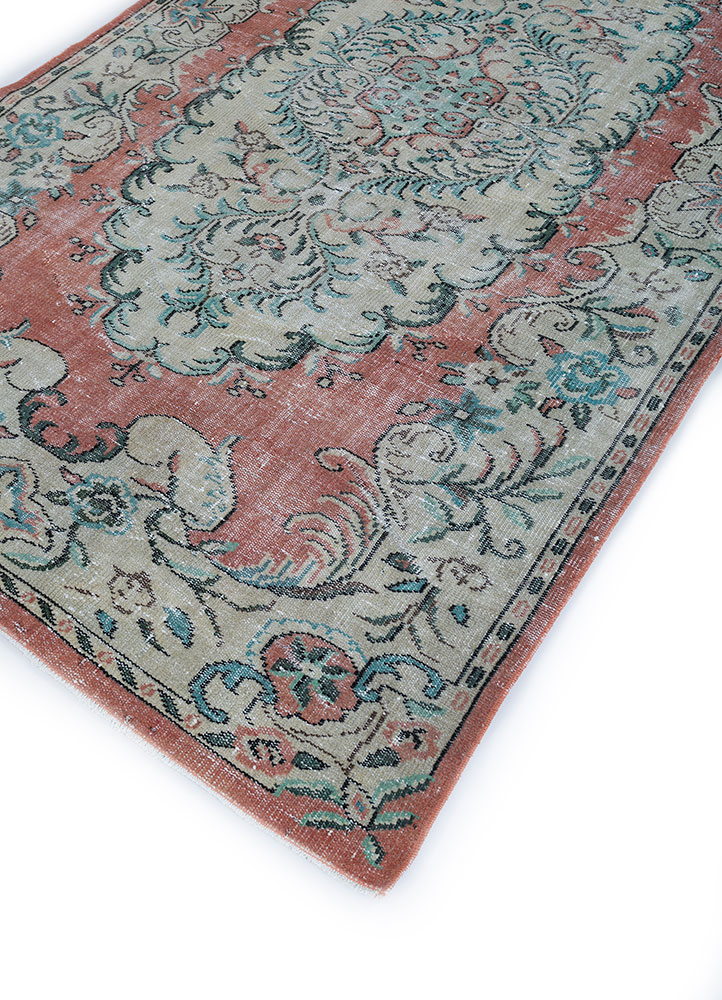 vintage red and orange wool hand knotted Rug - FloorShot