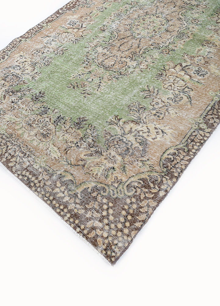 vintage green wool hand knotted Rug - FloorShot