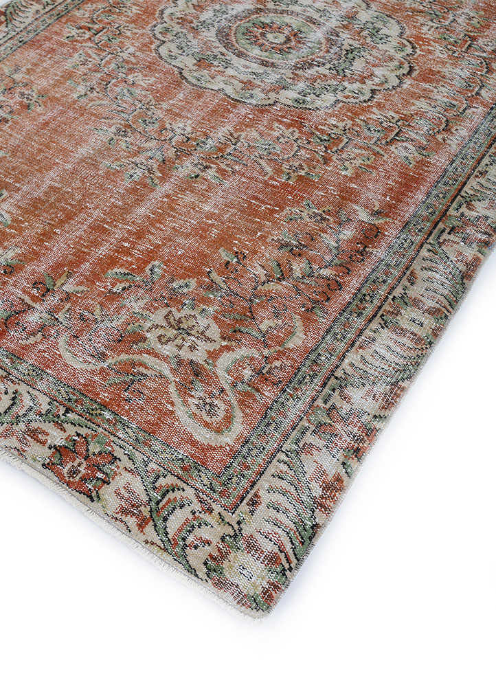 vintage red and orange wool hand knotted Rug - FloorShot