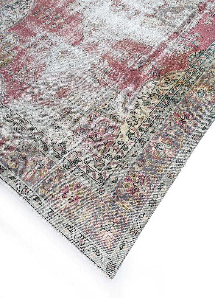 vintage red and orange wool hand knotted Rug - FloorShot