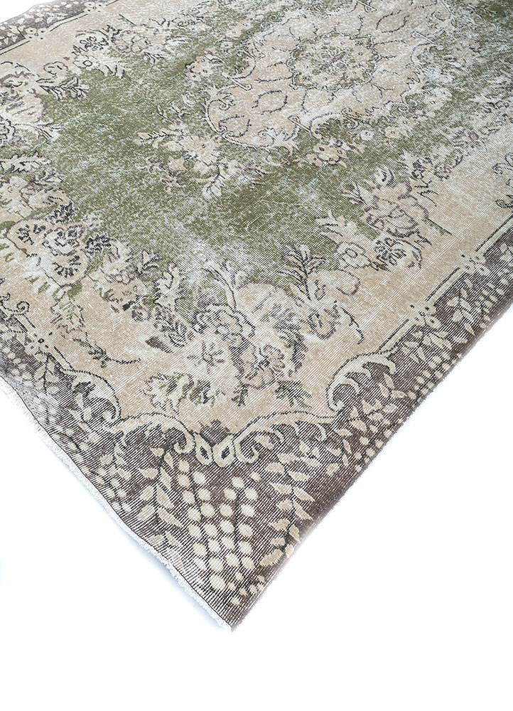 vintage green wool hand knotted Rug - FloorShot