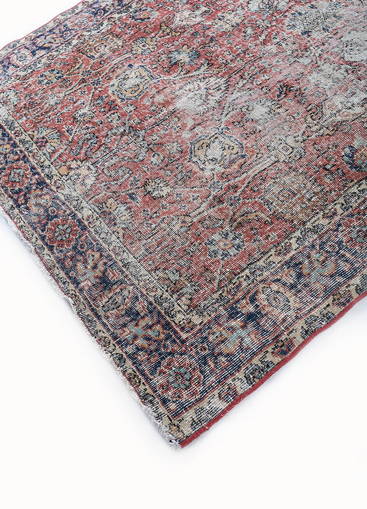 vintage red and orange wool hand knotted Rug - FloorShot