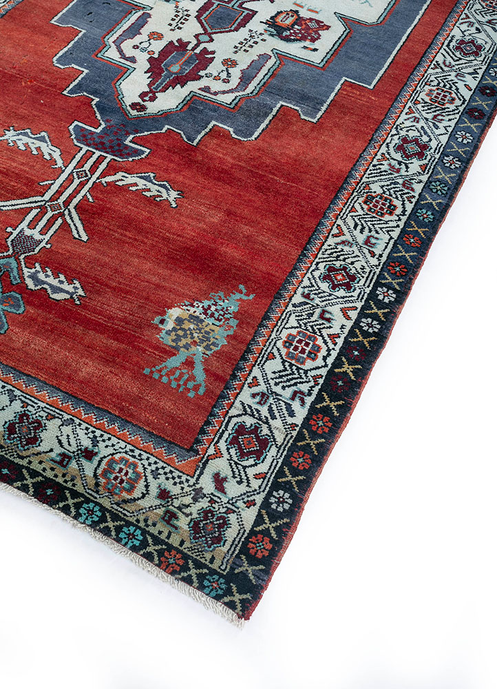 nuray red and orange wool hand knotted Rug - FloorShot
