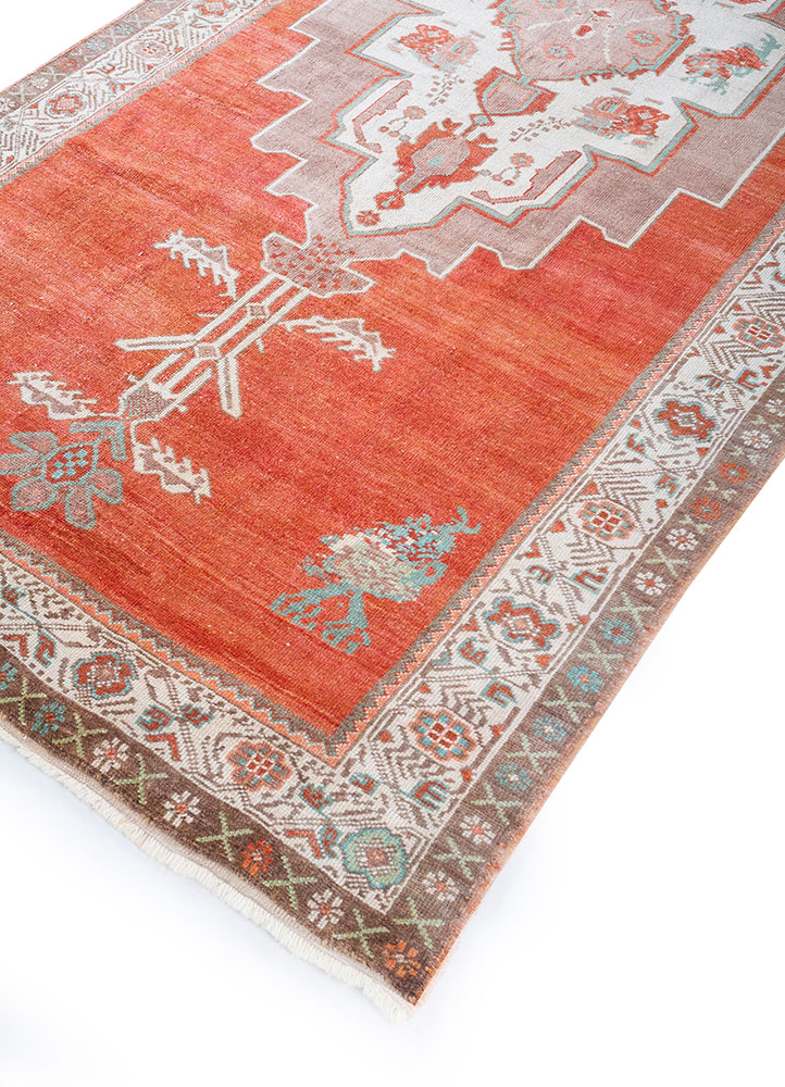 nuray red and orange wool hand knotted Rug - FloorShot