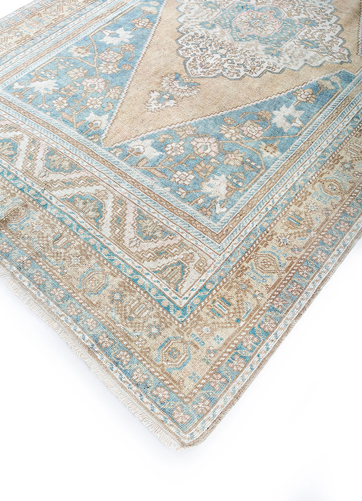 vintage blue wool hand knotted Rug - FloorShot