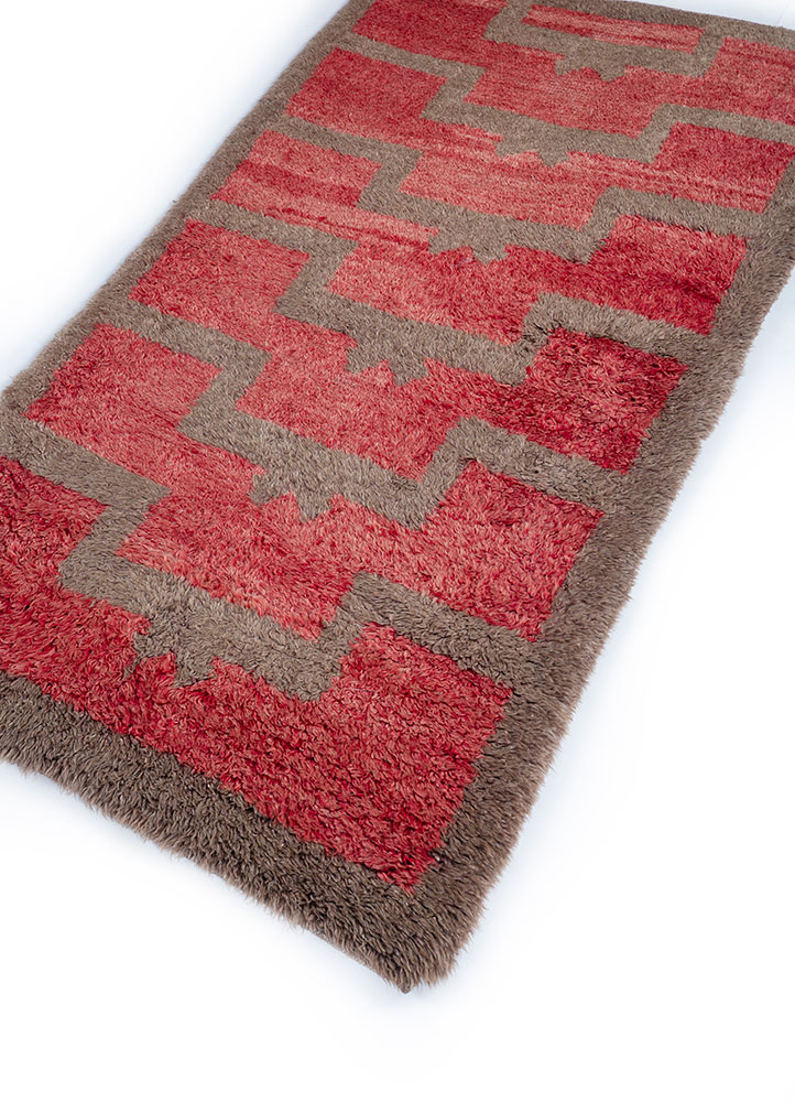 zuri red and orange wool hand knotted Rug - FloorShot