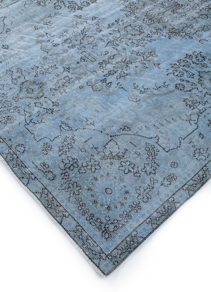 vintage blue wool hand knotted Rug - FloorShot
