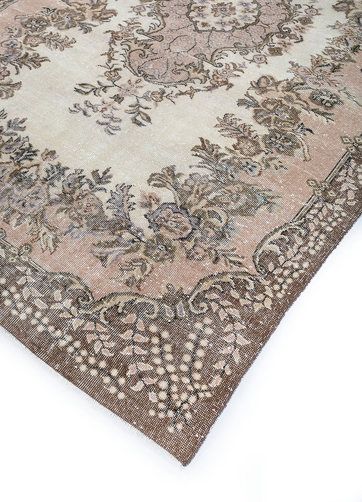 vintage beige and brown wool hand knotted Rug - FloorShot