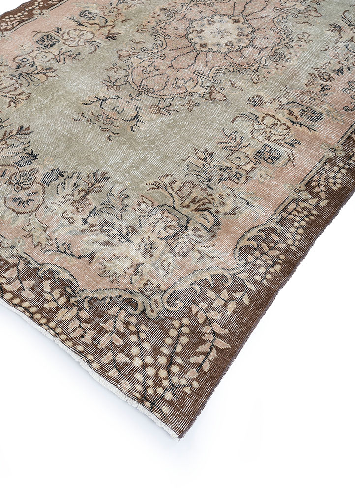 vintage beige and brown wool hand knotted Rug - FloorShot
