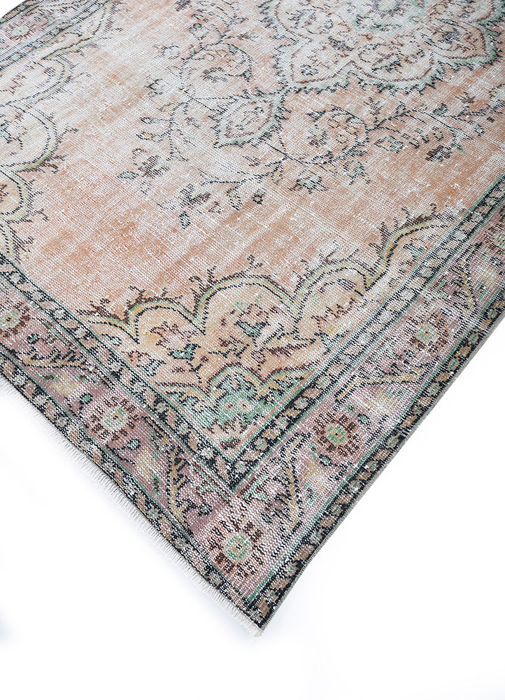 vintage red and orange wool hand knotted Rug - FloorShot