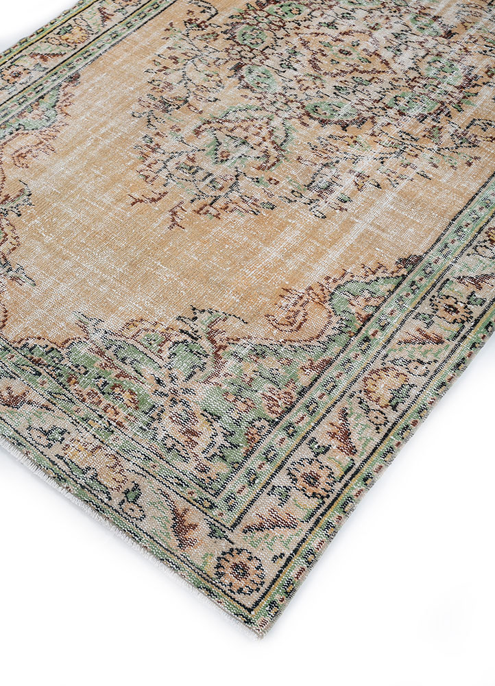 vintage gold wool hand knotted Rug - FloorShot