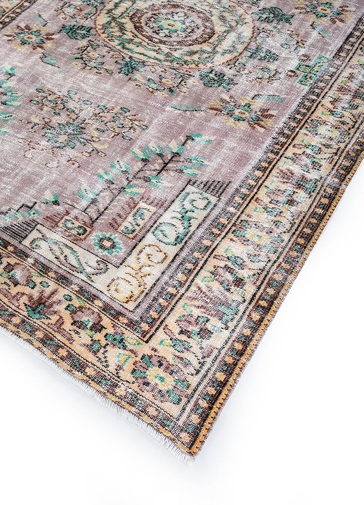 vintage pink and purple wool hand knotted Rug - FloorShot