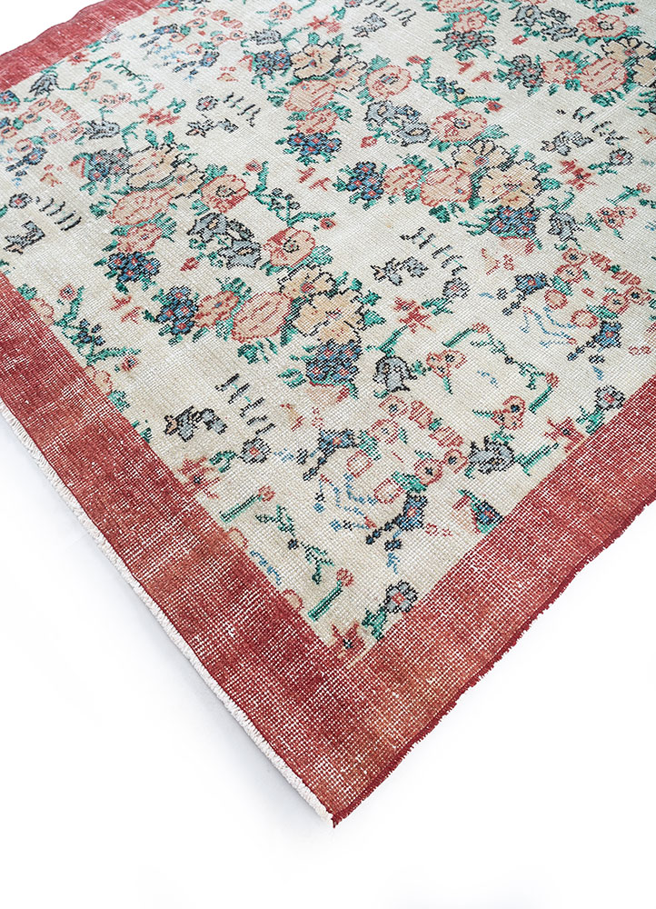 vintage red and orange wool hand knotted Rug - FloorShot
