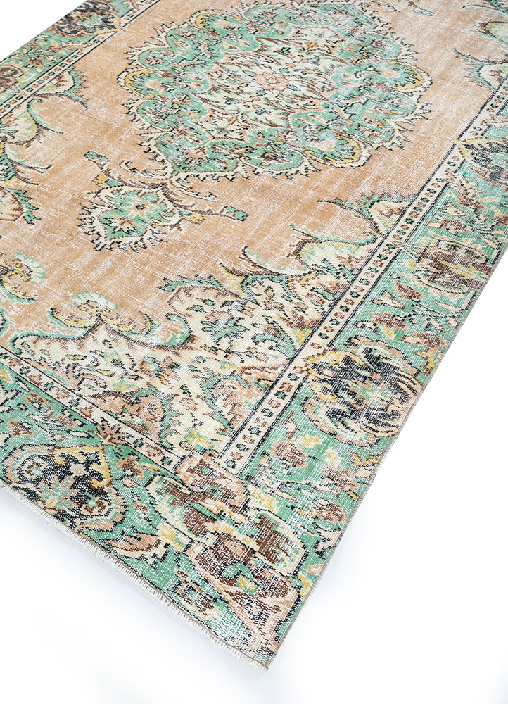 vintage green wool hand knotted Rug - FloorShot