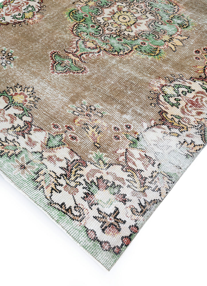 vintage green wool hand knotted Rug - FloorShot