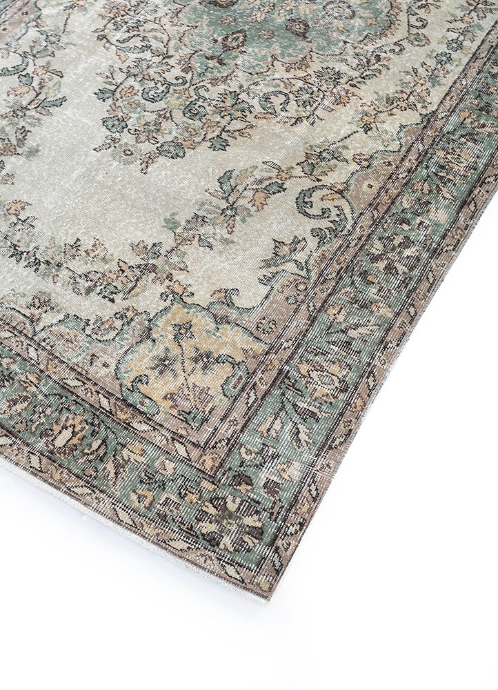 vintage beige and brown wool hand knotted Rug - FloorShot