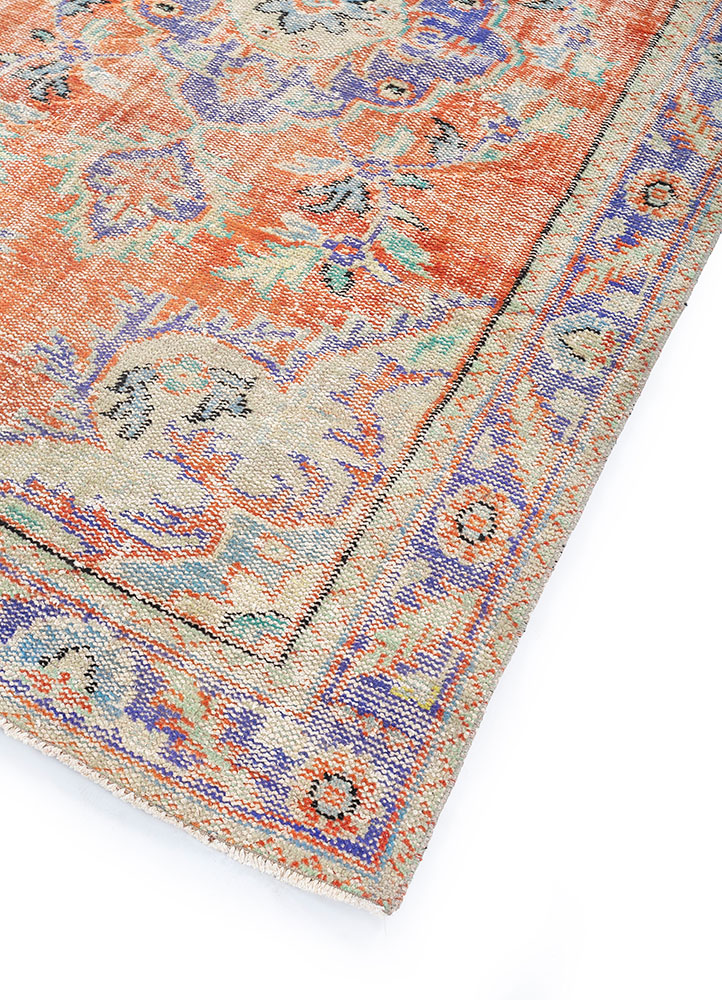 vintage red and orange wool hand knotted Rug - FloorShot