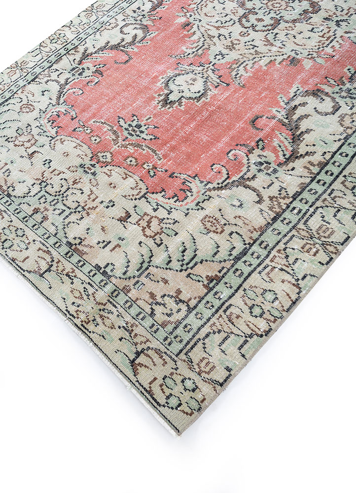 vintage red and orange wool hand knotted Rug - FloorShot