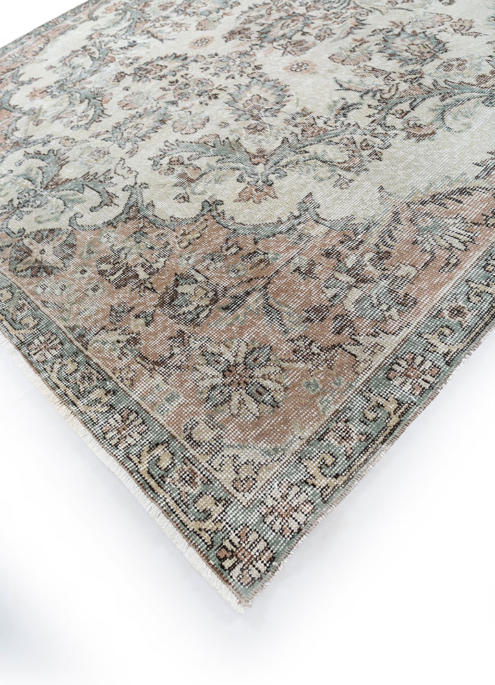 vintage beige and brown wool hand knotted Rug - FloorShot