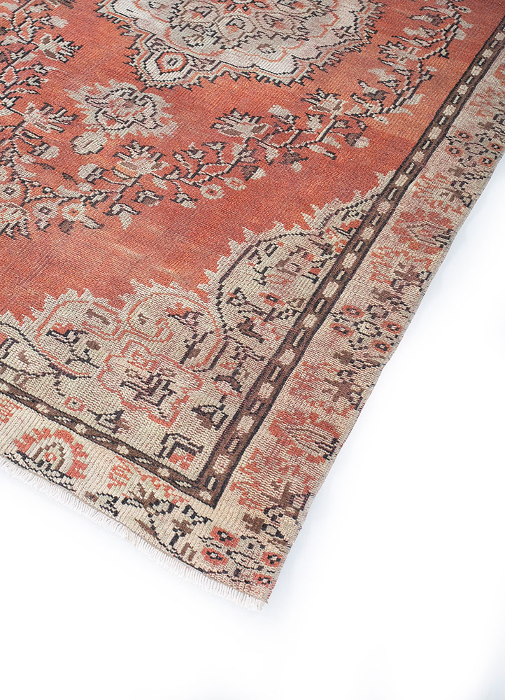 vintage red and orange wool hand knotted Rug - FloorShot