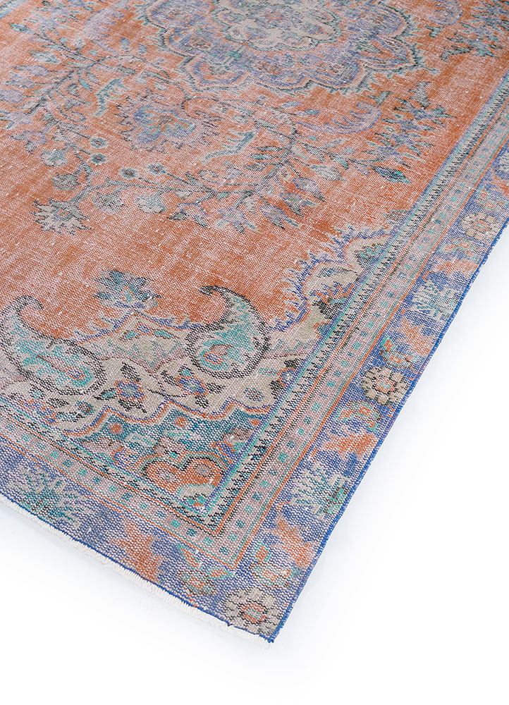 vintage red and orange wool hand knotted Rug - FloorShot