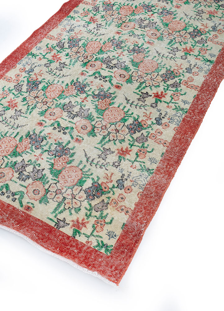 vintage red and orange wool hand knotted Rug - FloorShot