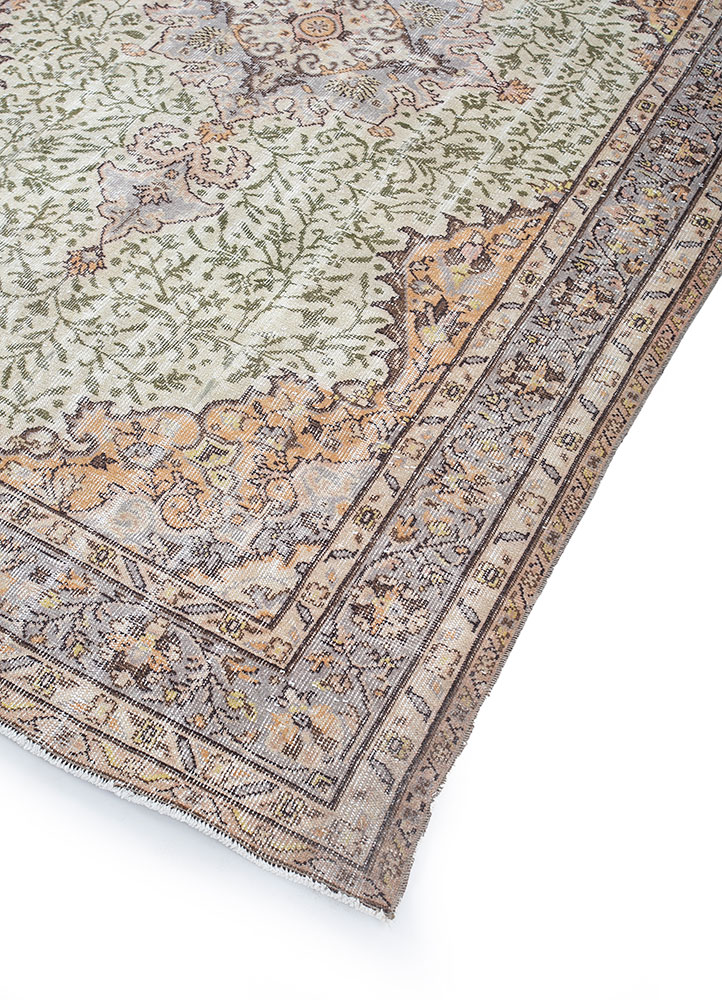 vintage beige and brown wool hand knotted Rug - FloorShot