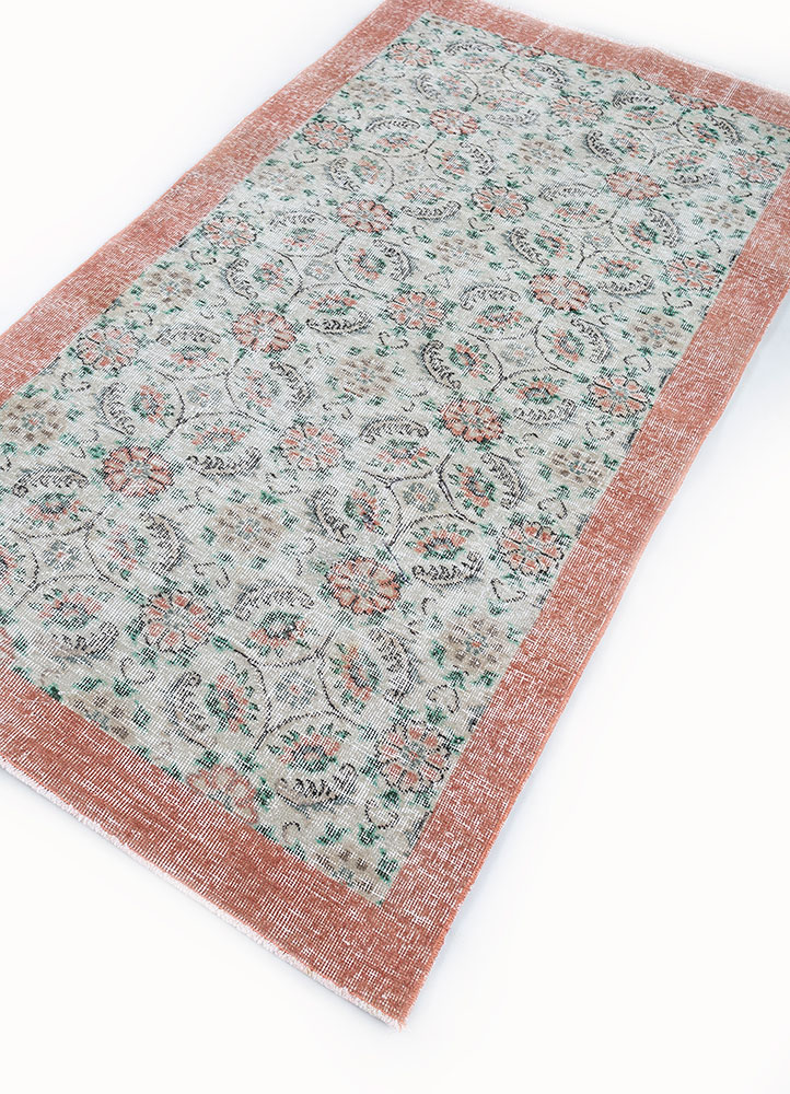 vintage red and orange wool hand knotted Rug - FloorShot