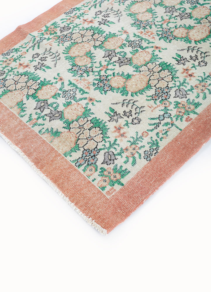 vintage red and orange wool hand knotted Rug - FloorShot