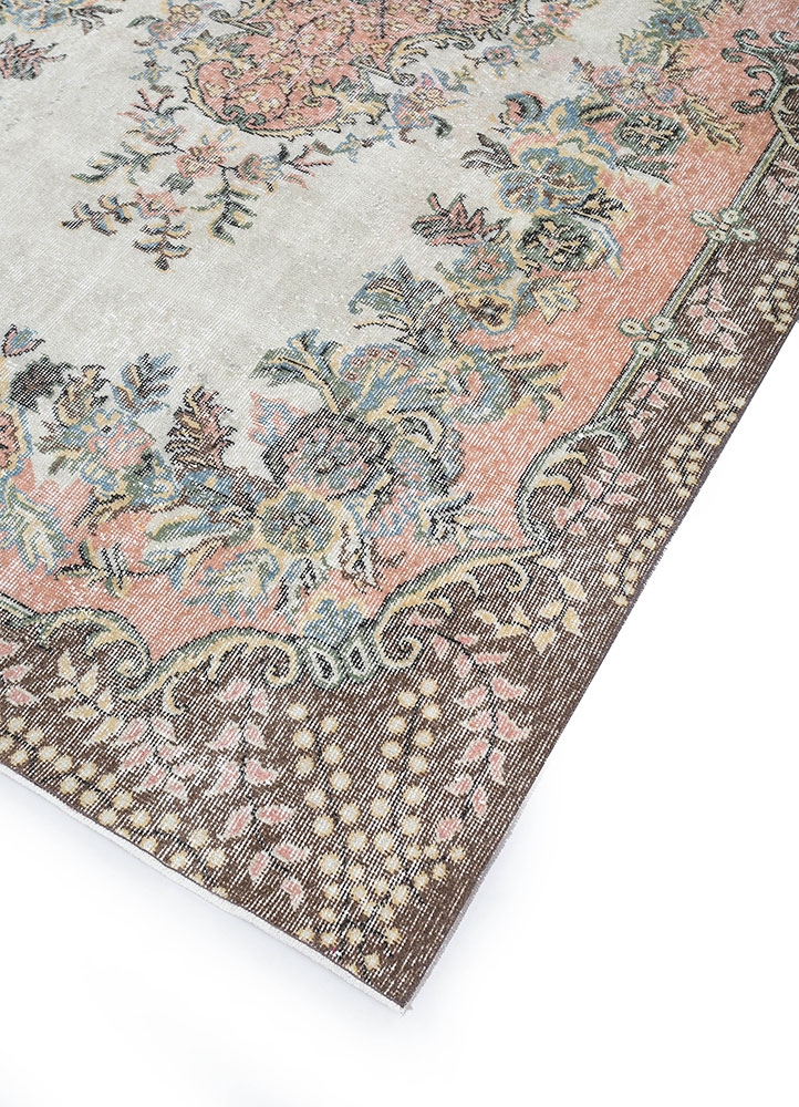 vintage beige and brown wool hand knotted Rug - FloorShot