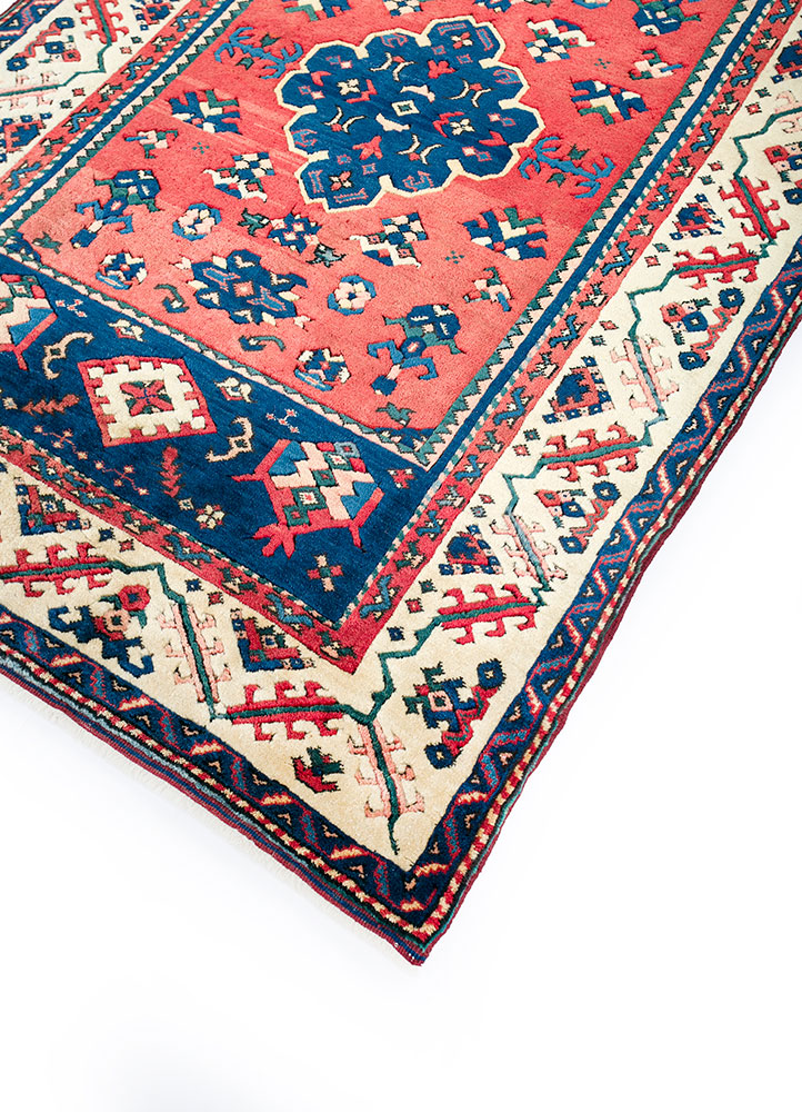 nuray red and orange wool hand knotted Rug - FloorShot