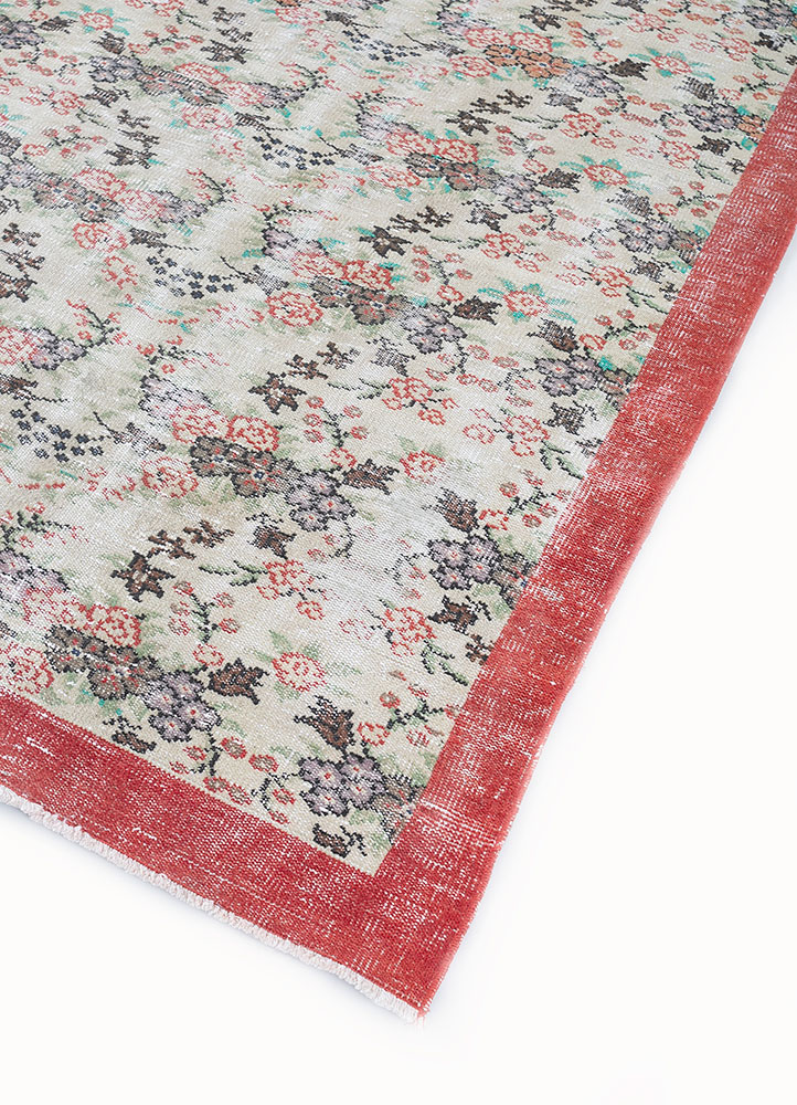 vintage red and orange wool hand knotted Rug - FloorShot