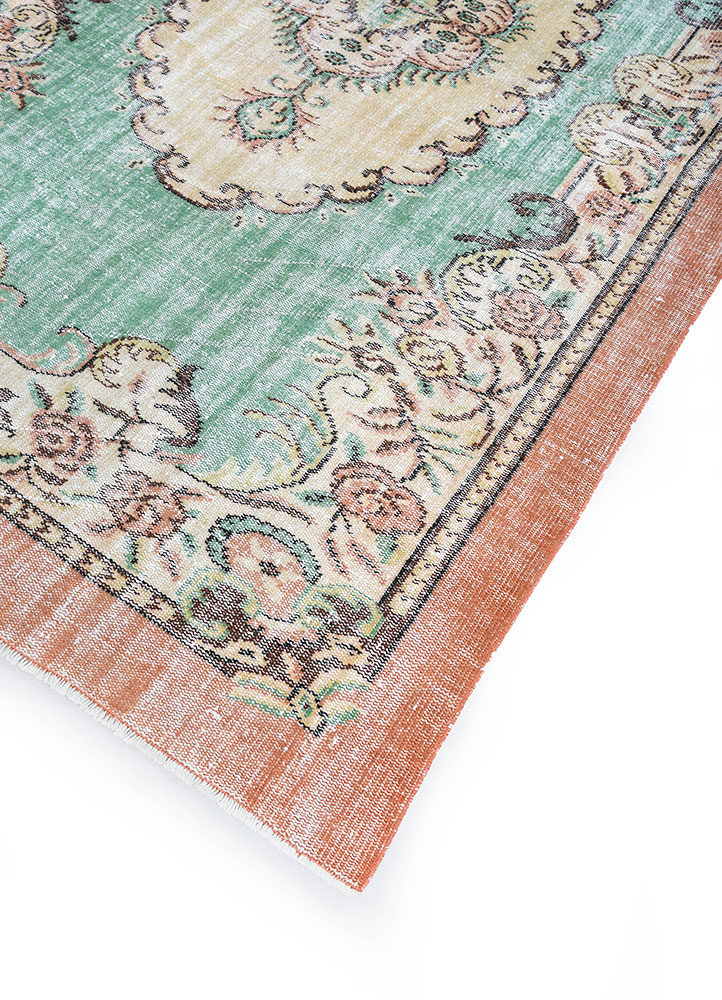 vintage red and orange wool hand knotted Rug - FloorShot
