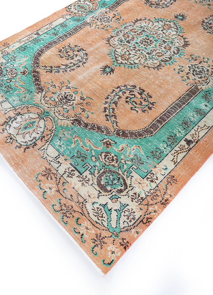 vintage red and orange wool hand knotted Rug - FloorShot