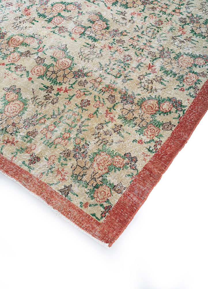 vintage red and orange wool hand knotted Rug - FloorShot