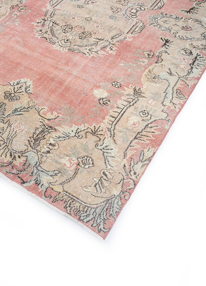 vintage red and orange wool hand knotted Rug - FloorShot