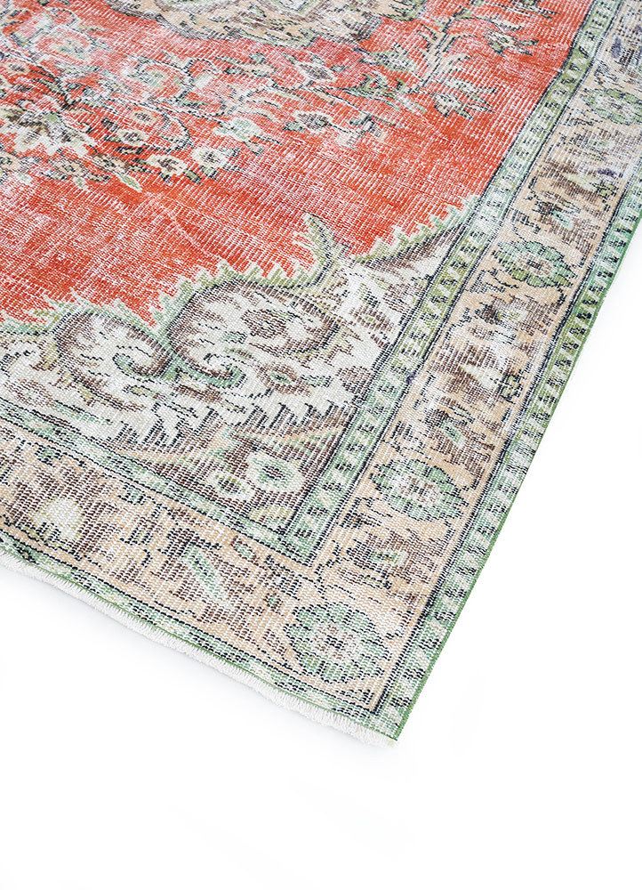 vintage red and orange wool hand knotted Rug - FloorShot