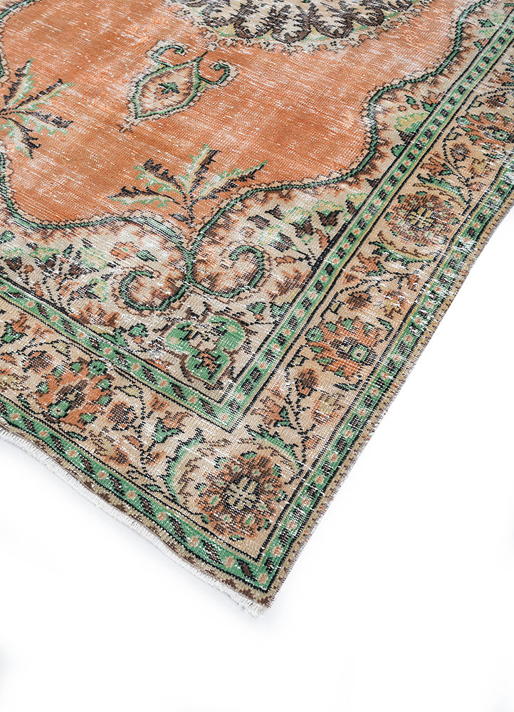 vintage red and orange wool hand knotted Rug - FloorShot