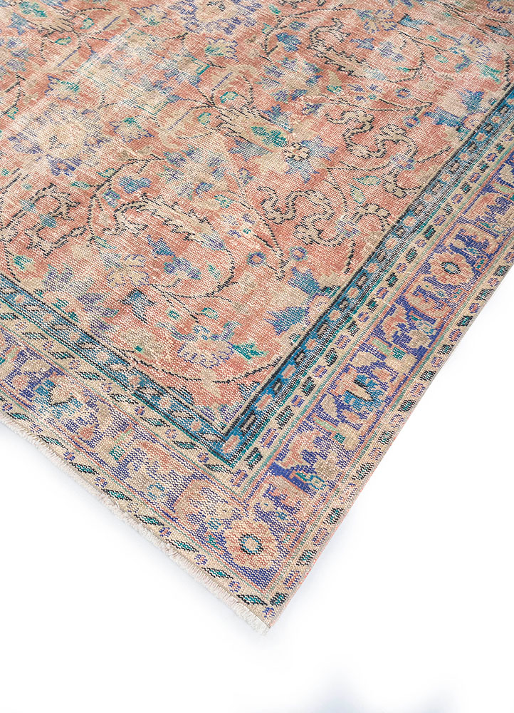 vintage red and orange wool hand knotted Rug - FloorShot