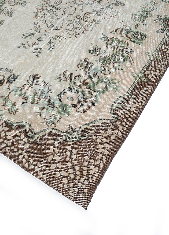 vintage beige and brown wool hand knotted Rug - FloorShot
