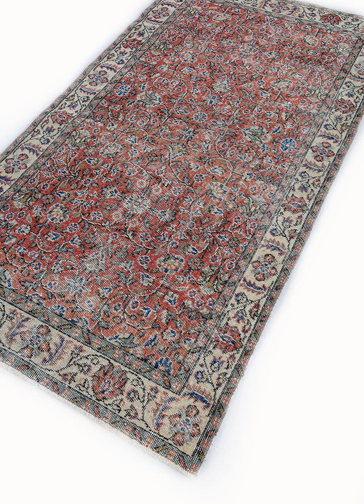 vintage red and orange wool hand knotted Rug - FloorShot