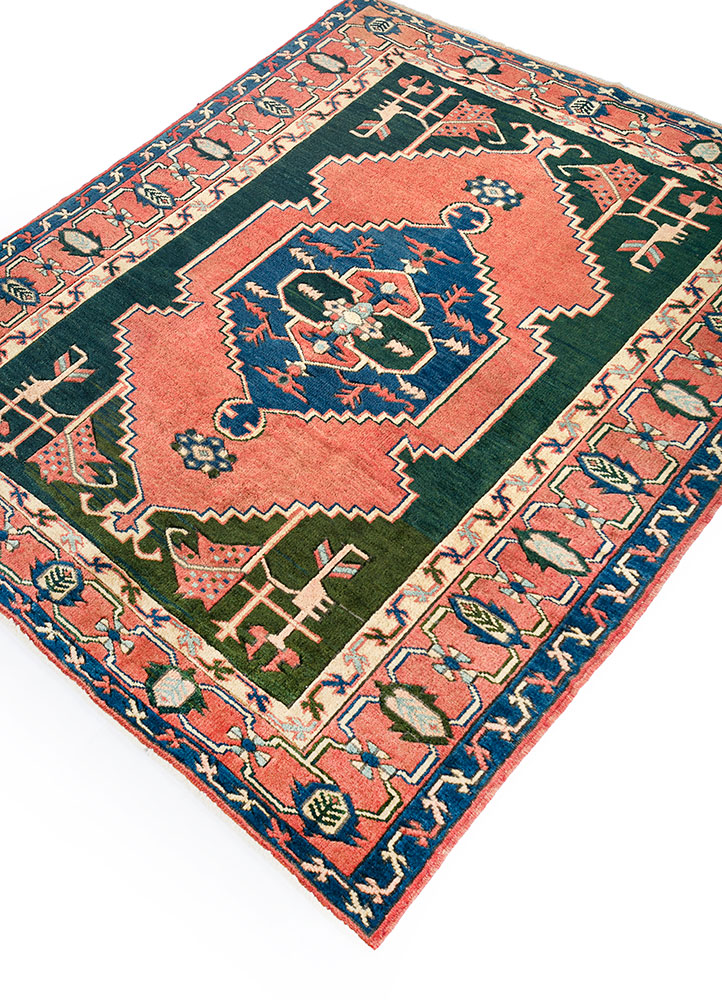 nuray red and orange wool hand knotted Rug - FloorShot