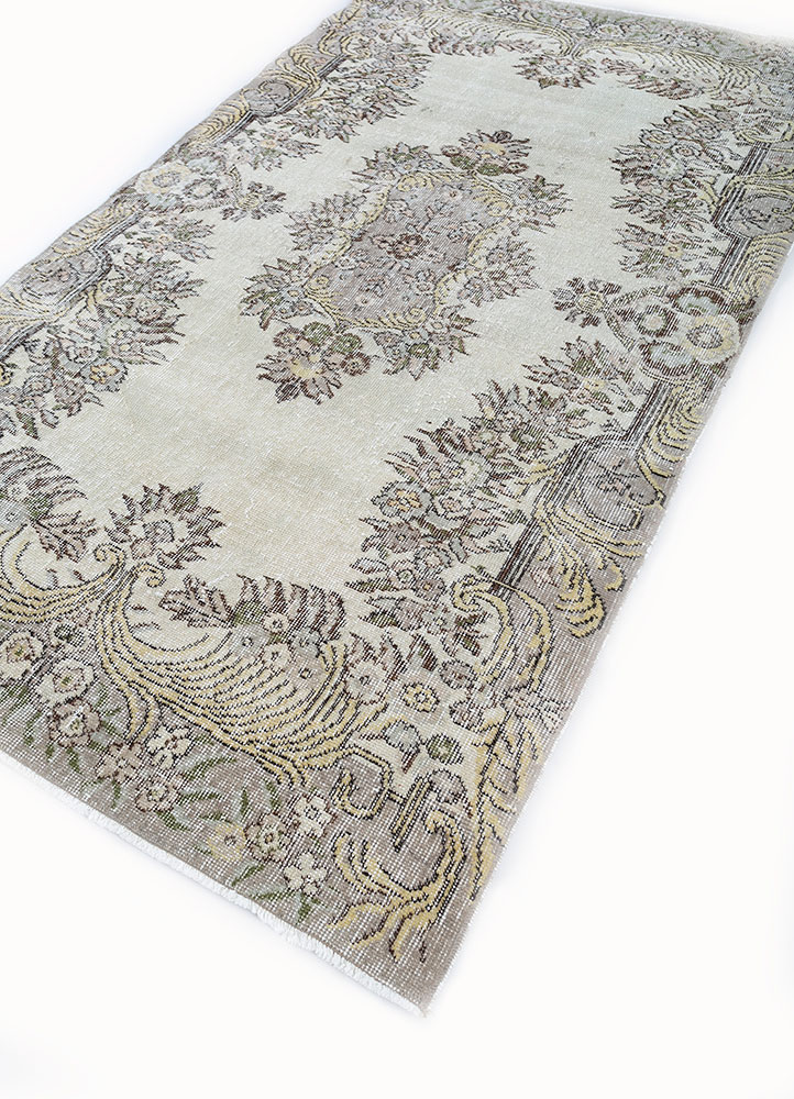 vintage beige and brown wool hand knotted Rug - FloorShot